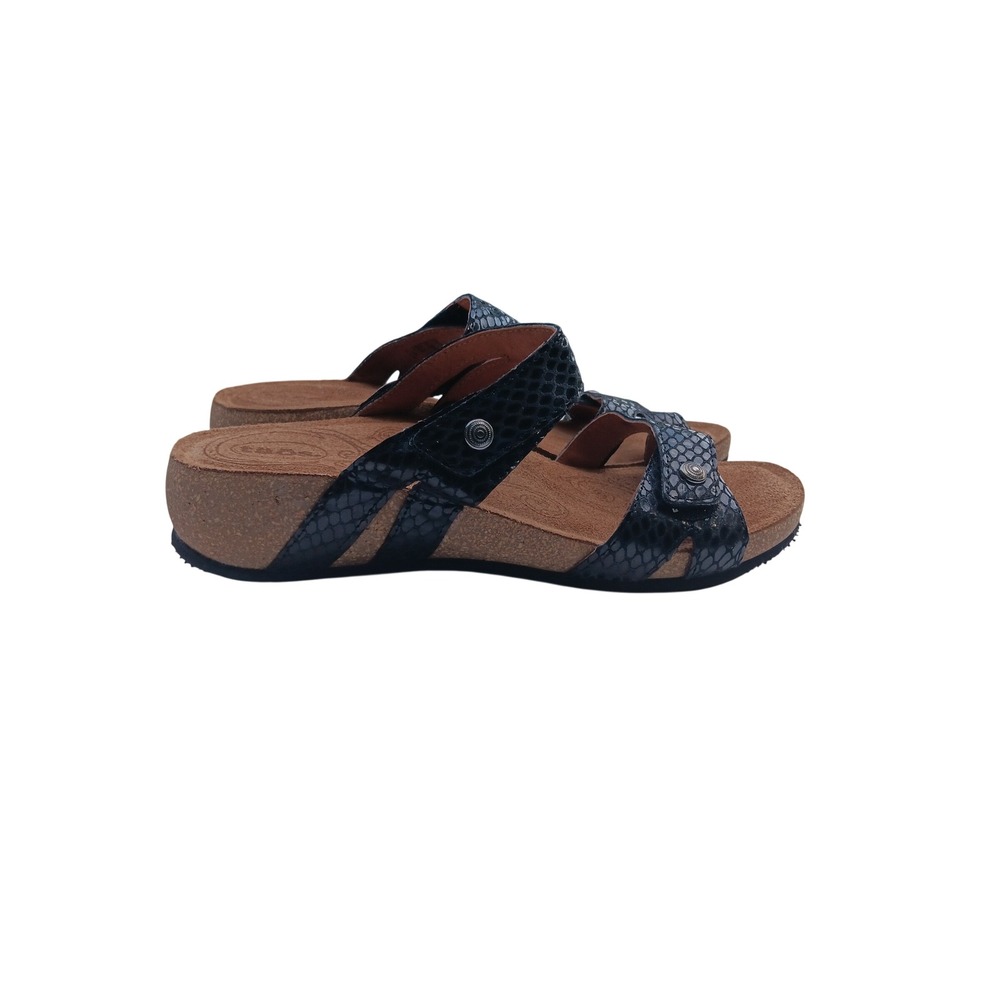 Taos Trulie Black Snakeskin Leather Comfort Wedge Sandals Women 40 US 9-9.5
